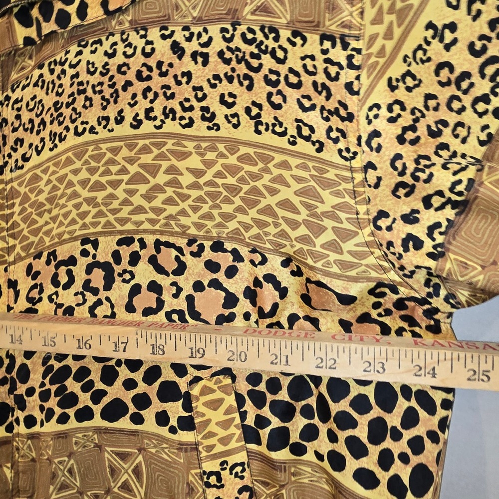 Fu Da International Bomber Jacket M Womens Gold Silk Leopard Tribal Vintage 90s - Picture 3 of 5